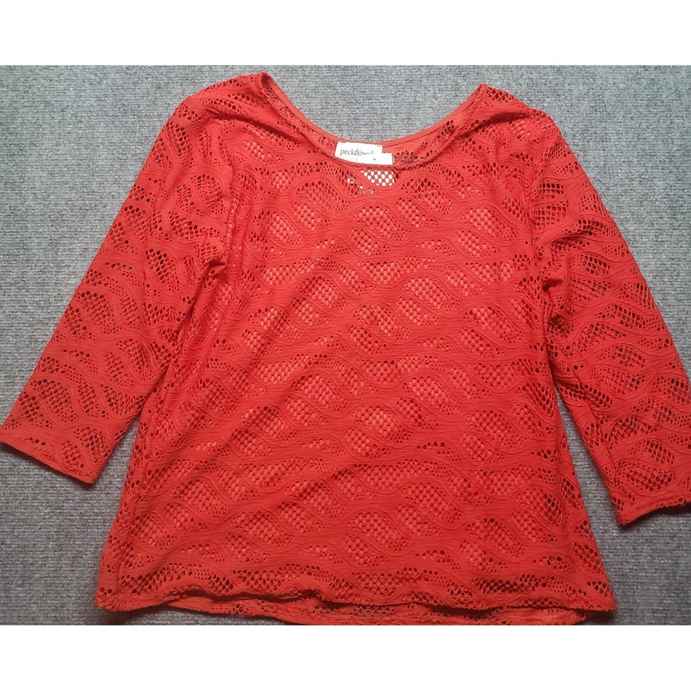 Peck & Peck Blouse Womens XL Feiry Red 3/4 Sleeve Boat Neck Solid Pullover New